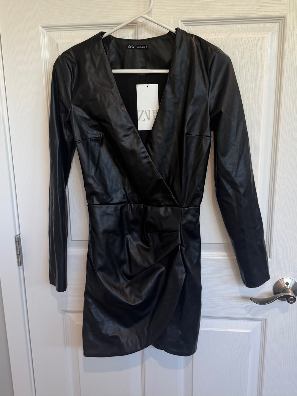 ZARA DRAPED FAUX LEATHER DRESS - Picture 8 of 11